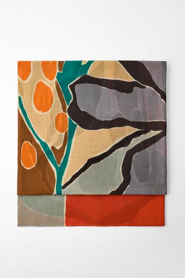 Zara ORGANIC LINEN BLEND PRINTED SCARF - Sand