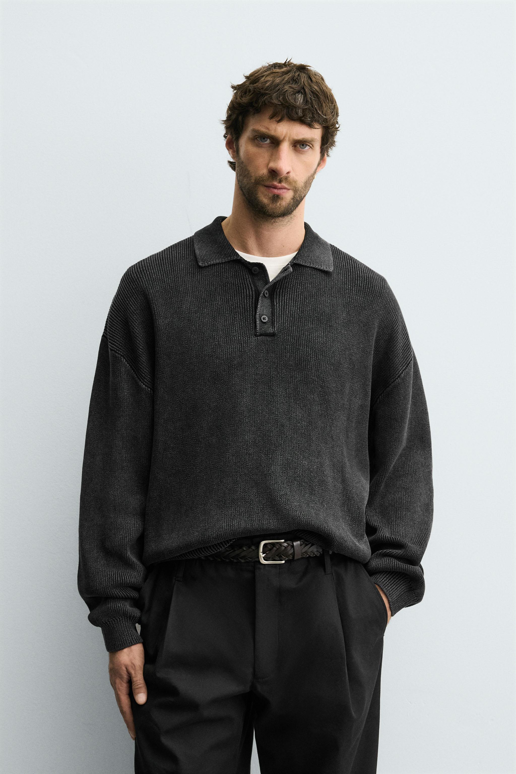 ウォッシュドニットポロシャツ - ブラウン | ZARA Japan / 日本