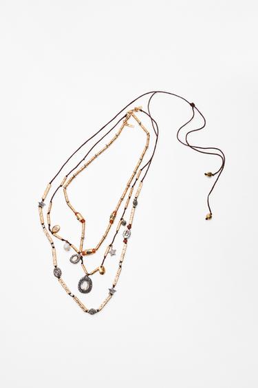 Zara PACK OF 3 CORD NECKLACES WITH CHARMS AND JEWELS - Golden