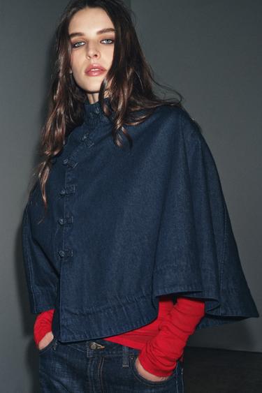 CAPE EN DENIM À BRANDEBOURGS - Bleu de Zara - Image 4