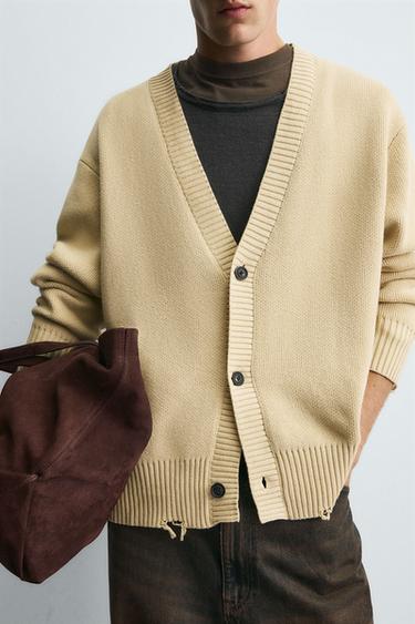 CARDIGAN CÔTELÉ EFFET DÉCHIRURES - Vanille de Zara - Image 7