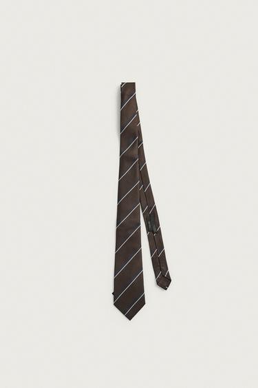 100% SILK STRIPED TIE — Brown 2