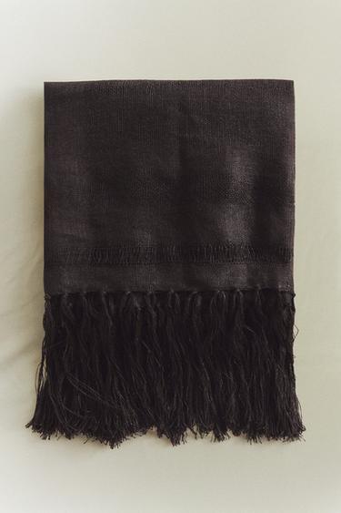 FRINGED LINEN THROW - Dark brown by Zara - Image 5