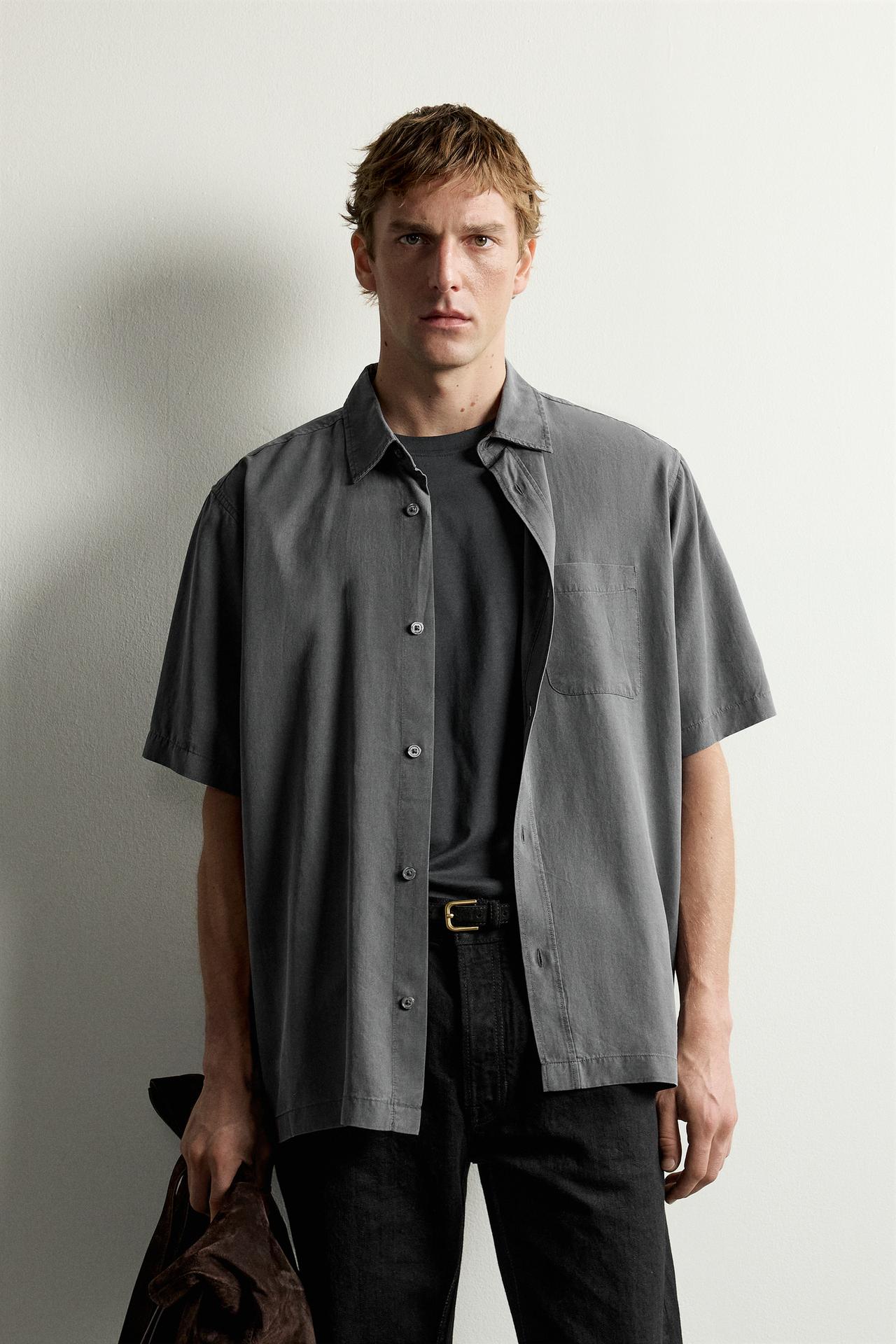 100% LYOCELL FLUENT SHIRT — Anthracite grey