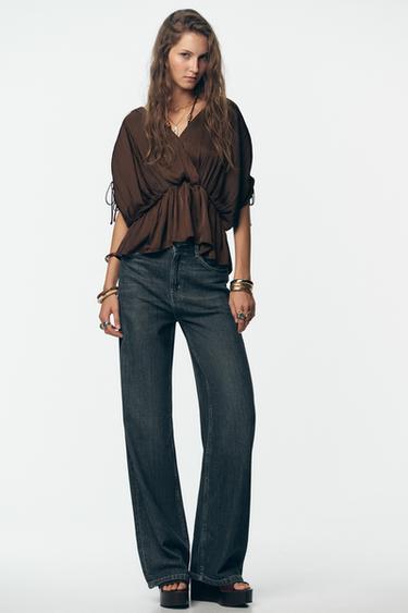 GATHERED SATIN BLOUSE - Brown by Zara - Image 0