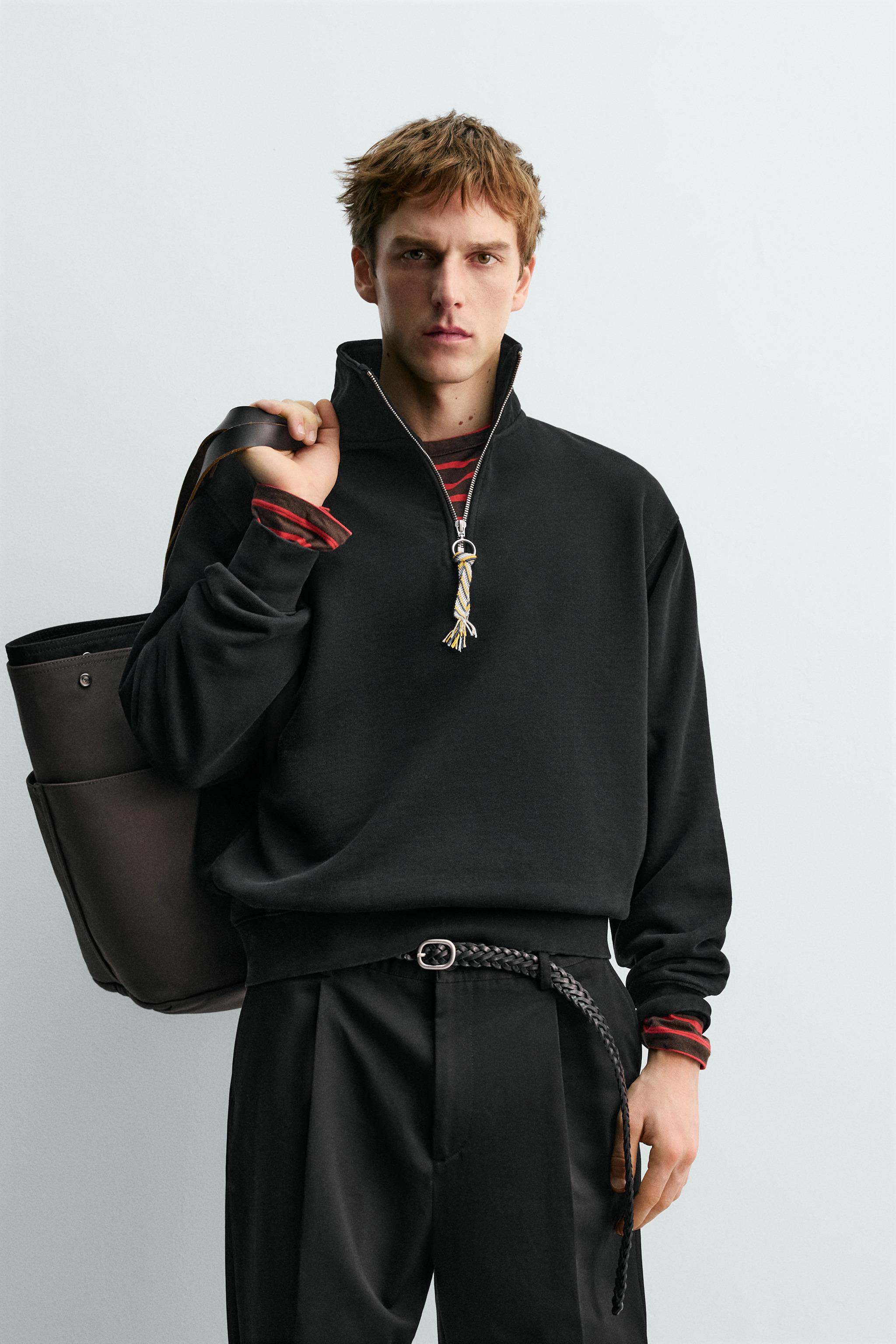 AARON LEVINE X ZARA QUARTER-ZIP SWEATSHIRT WITH TAPE DETAIL