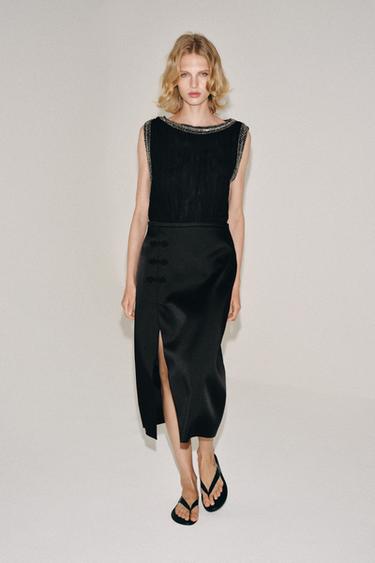ZW COLLECTION SATIN SKIRT WITH FROG FASTENING - Black by Zara - Image 0