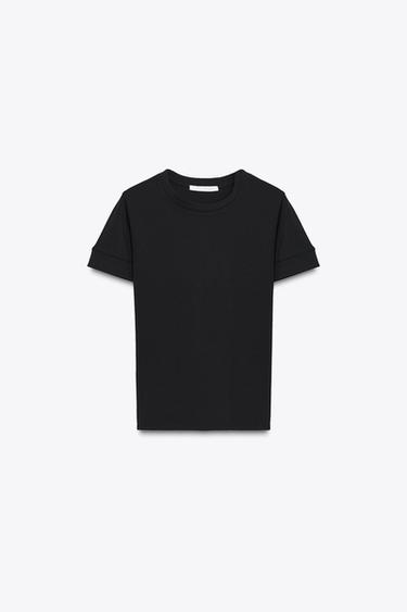 Zara MINIMAL SHORT SLEEVE T-SHIRT - Black