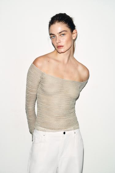 OFF-SHOULDER-STRICKOBERTEIL - Sandfarben / meliert von Zara