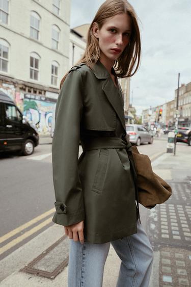 TRENCH CROISÉ DÉPERLANT ET COUPE-VENT - Kaki de Zara - Image 7
