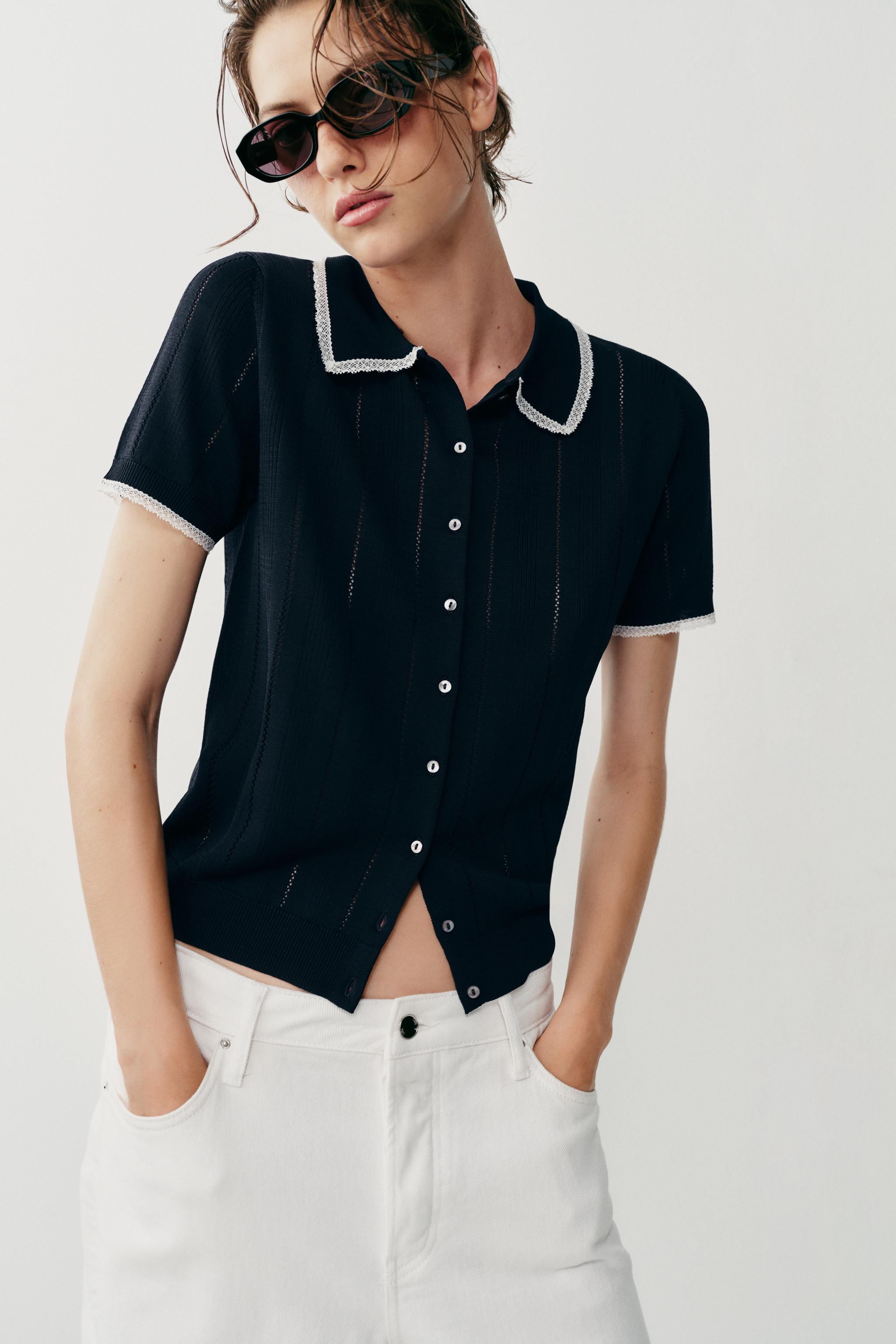 Женские кардиганы Zara LACE TRIM SHORT-SLEEVE CARDIGAN — фото 2