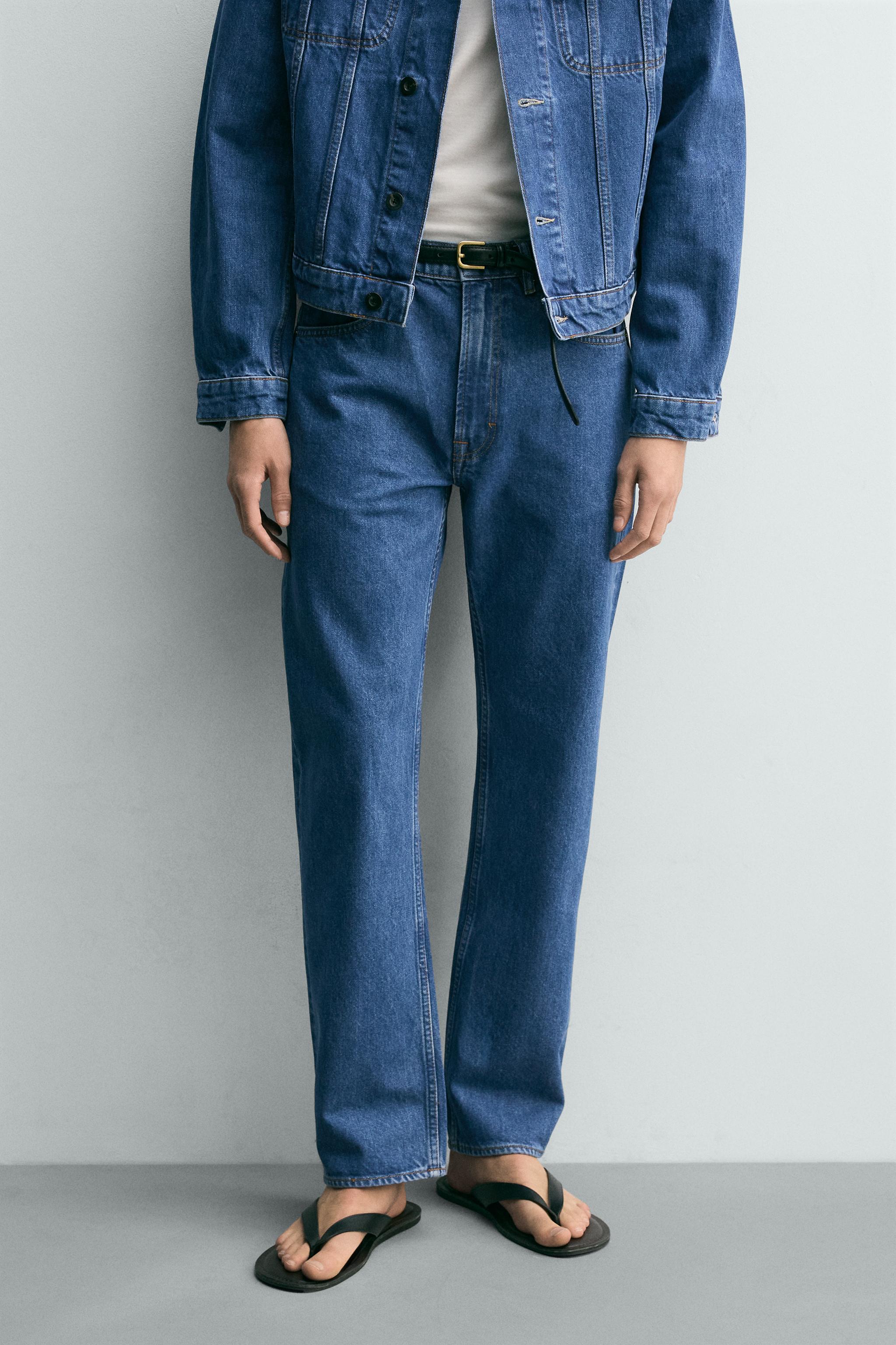 STRAIGHT ANKLE FIT JEANS — Blue
