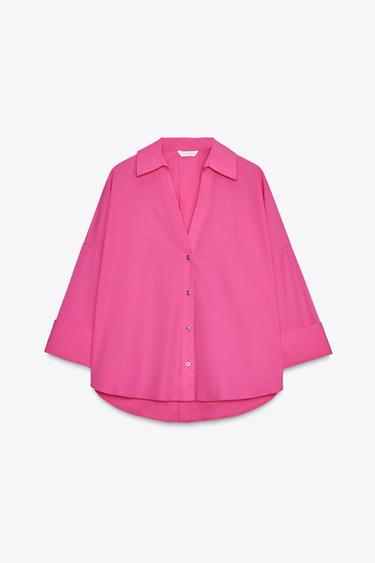 CAMISA POPELÍN MANGA VOLUMEN - Fucsia de Zara
