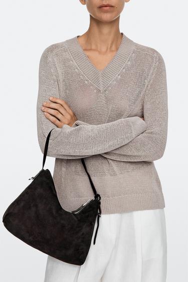 Medium suede shoulder bag — Chocolate 2