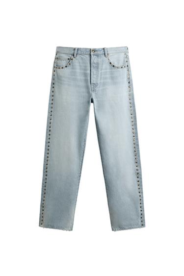 JEANS STRAIGHT FIT TACHAS METÁLICAS - Azul claro de Zara