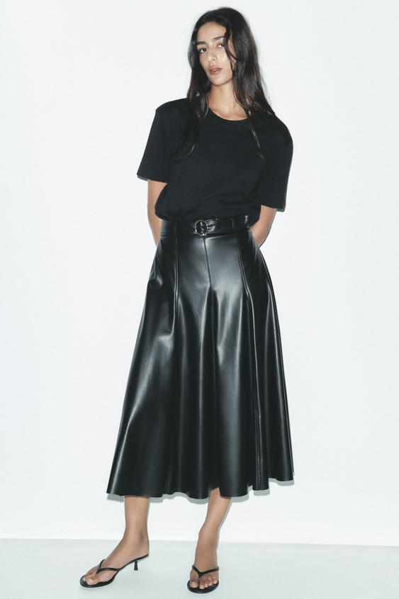 Falda Polipiel Falda De Cuero Negra Zara Falda Corta Falda Larga