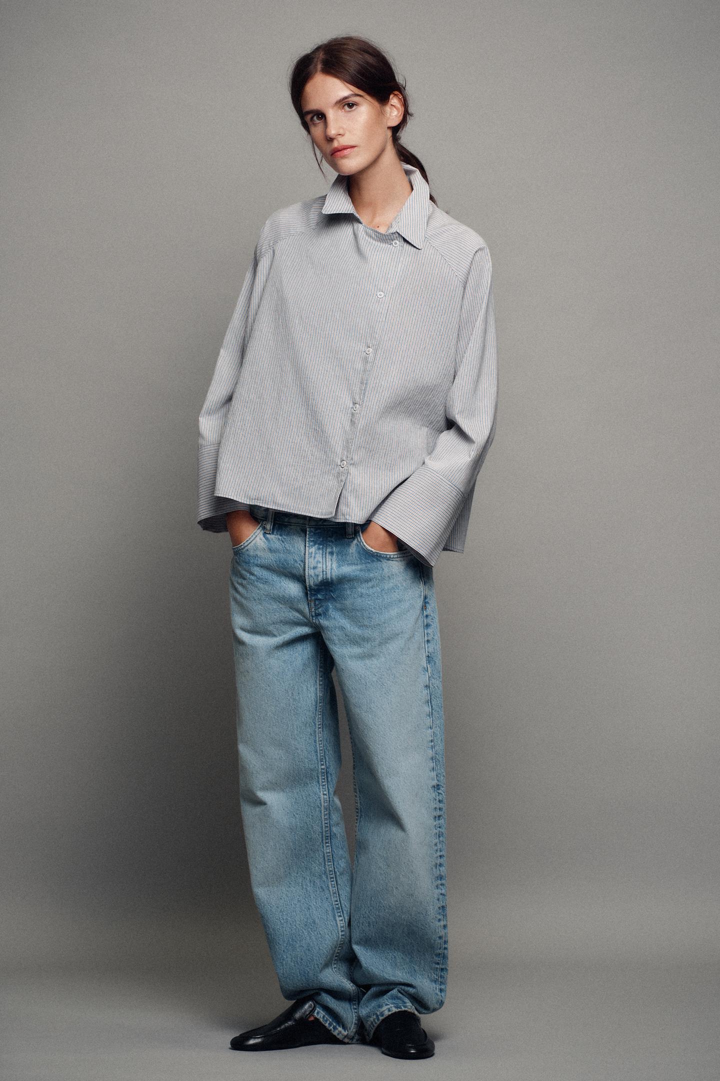 Женская рубашка Zara ZW Collection Striped Crossover, цвет: Синий — фото 2