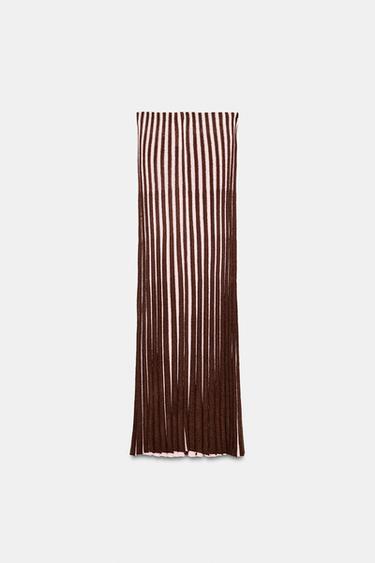TEXTURED STRIPED PLEATED SKIRT - Brown Stripes by Zara - Image 6
