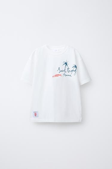 CAMISETA TEXTO BORDADO - Blanco de Zara
