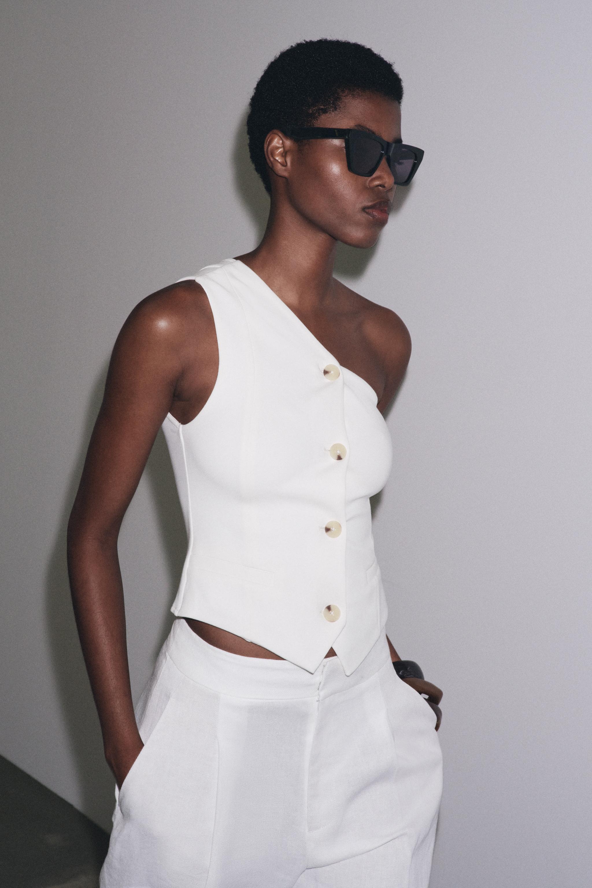 ASYMMETRIC INTERLOCK VEST TOP - White | ZARA Canada