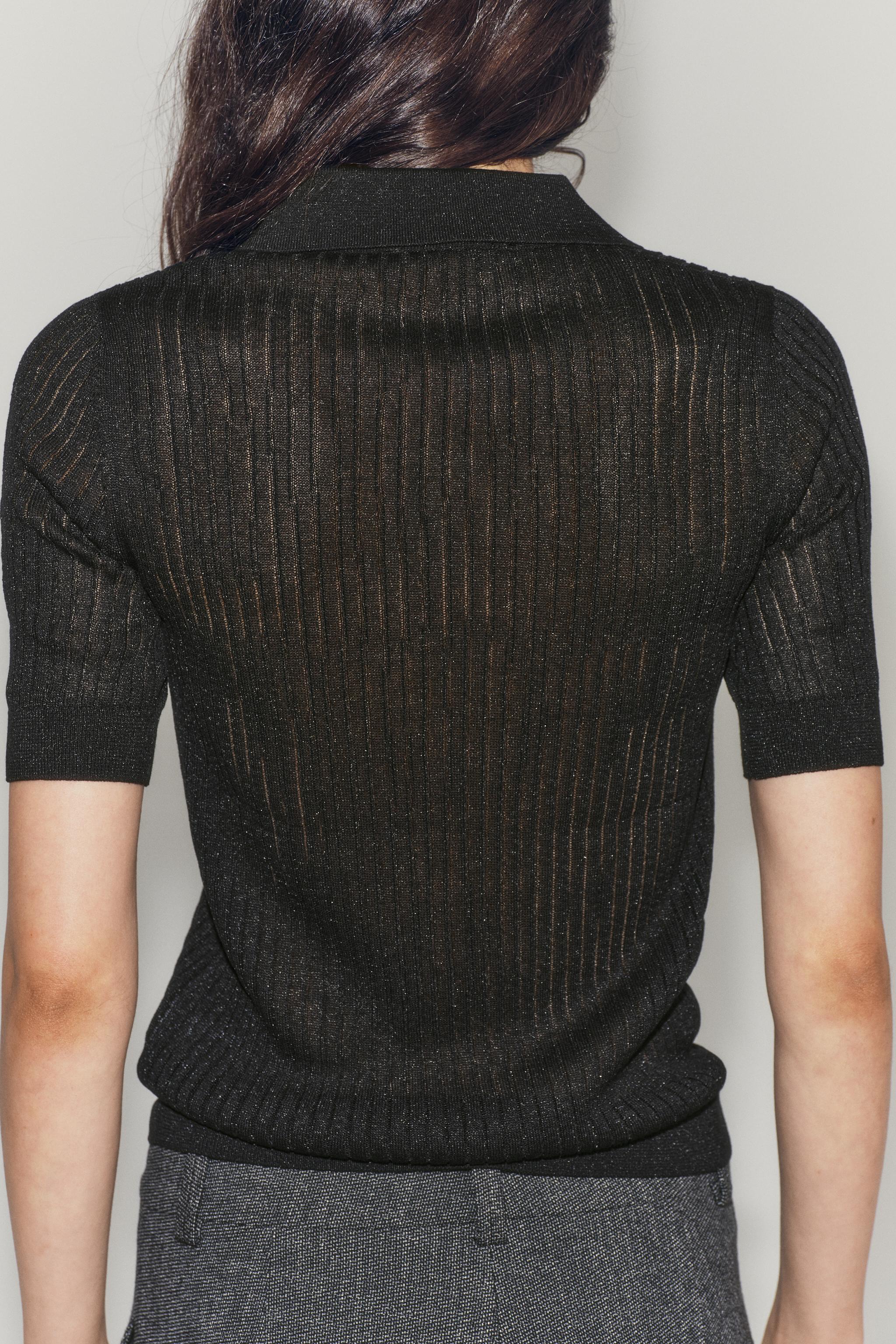Zara YARI TRANSPARAN TRİKO POLO T-SHIRT görsel 4