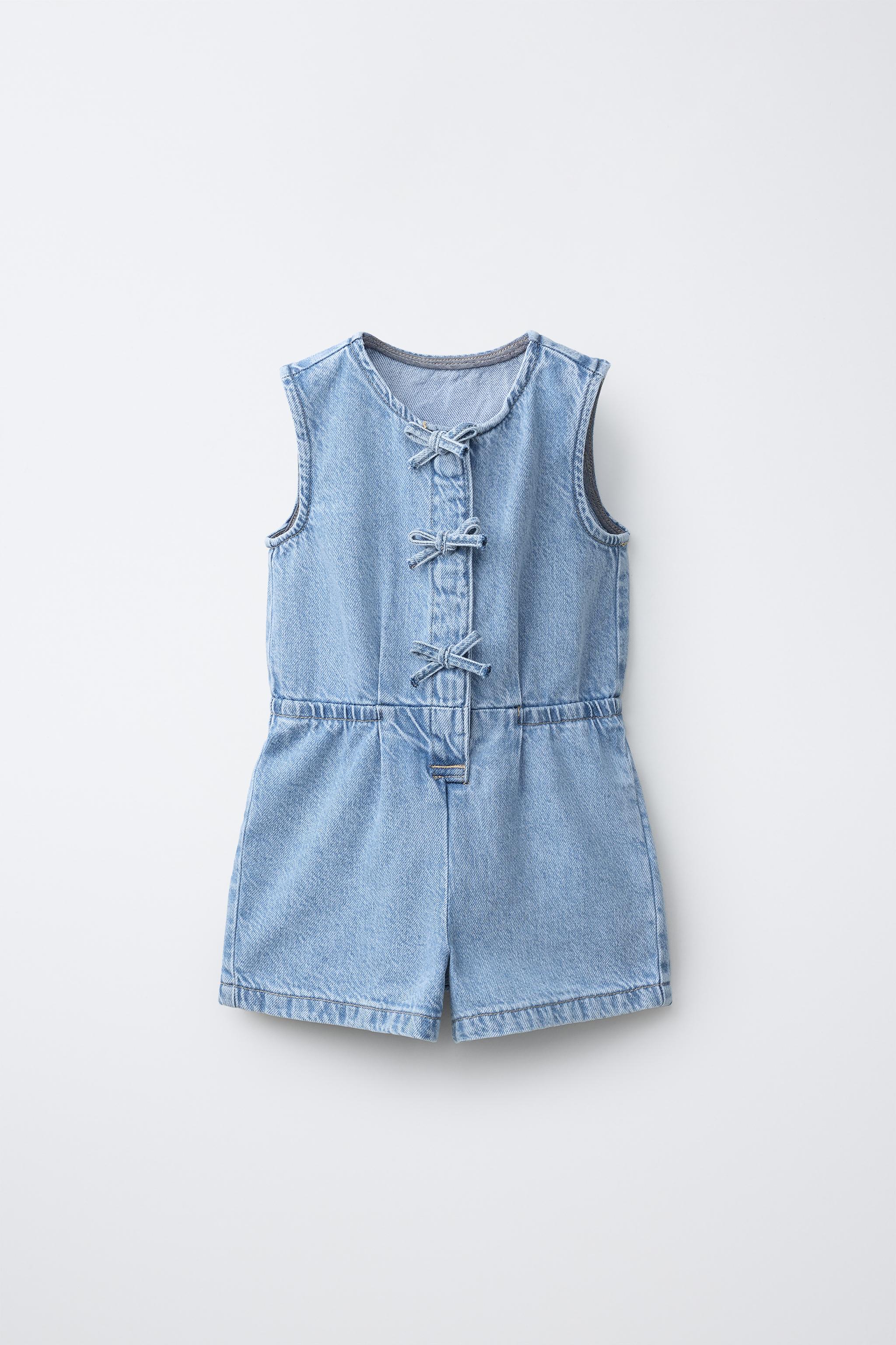 SHORT DENIM JUMPSUIT WITH BOWS