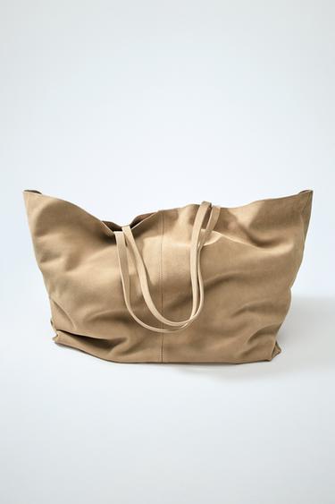 MAXI SPLIT SUEDE TOTE BAG - SAND/BROWN by Zara