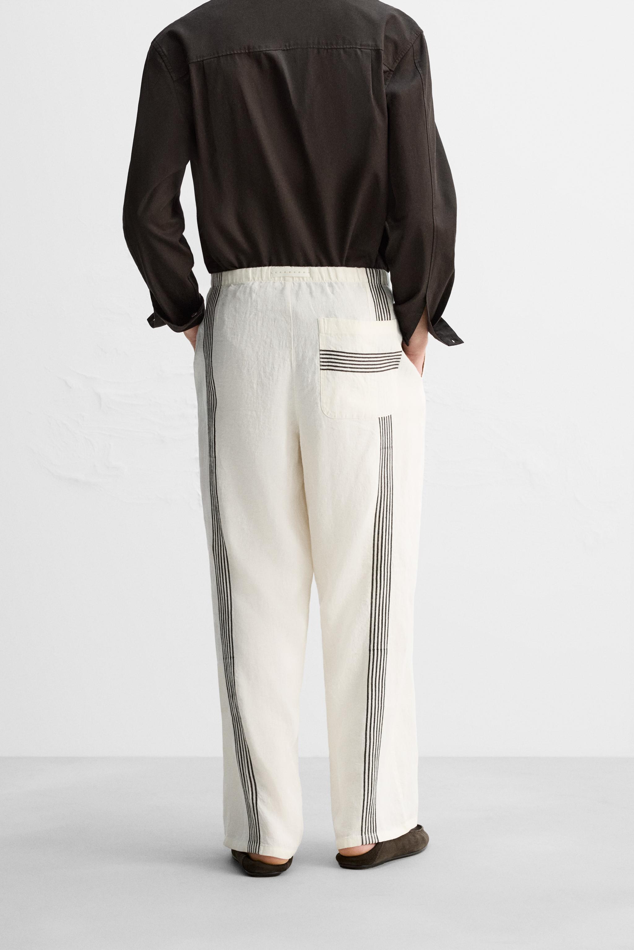 100% LINEN PANTS WITH STRIPES