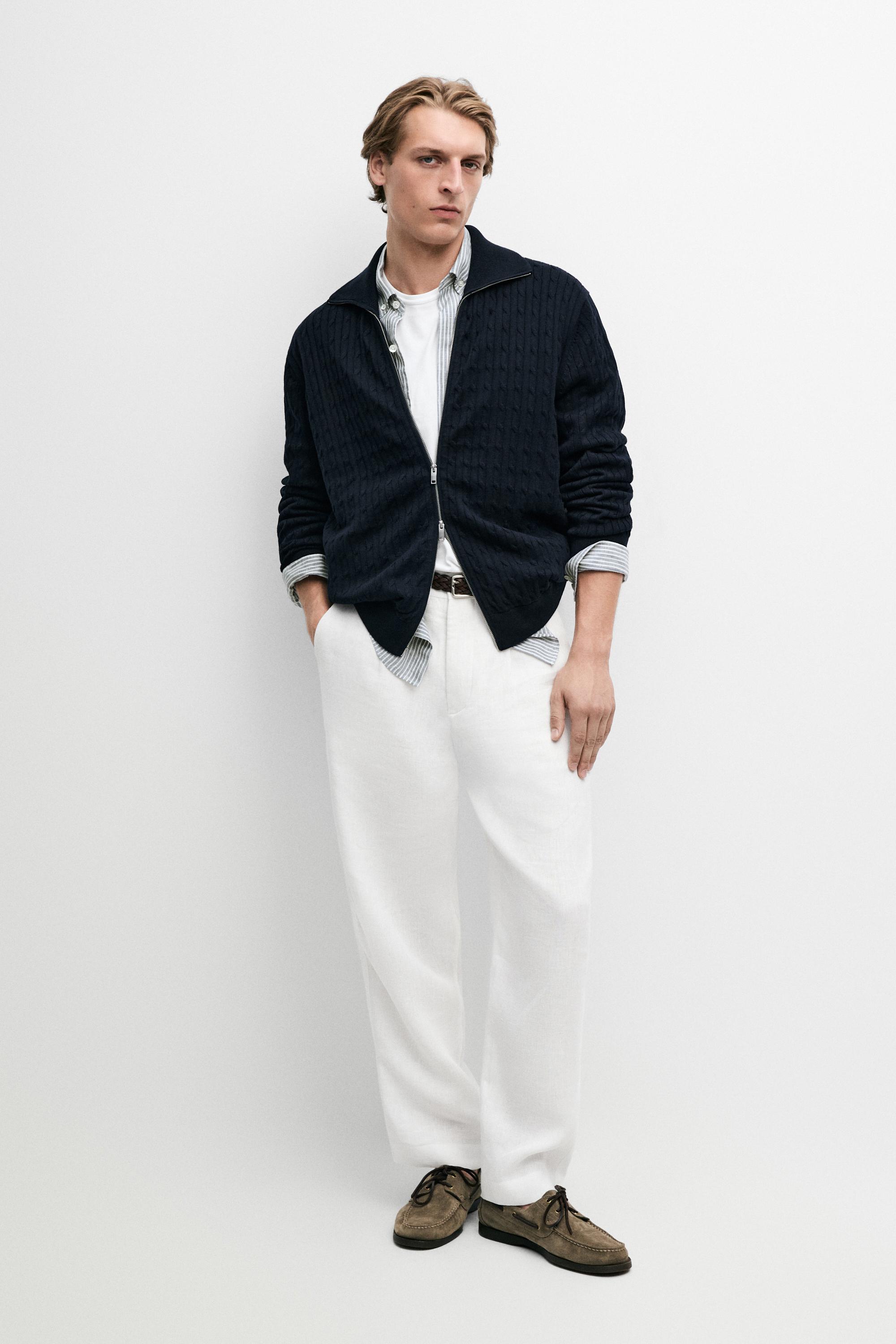 100% cotton braided knit cardigan - Navy blue | ZARA United States
