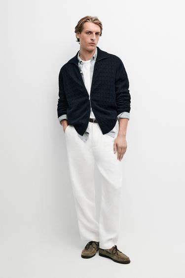 Zara 100% cotton braided knit cardigan - Navy blue - Image 0