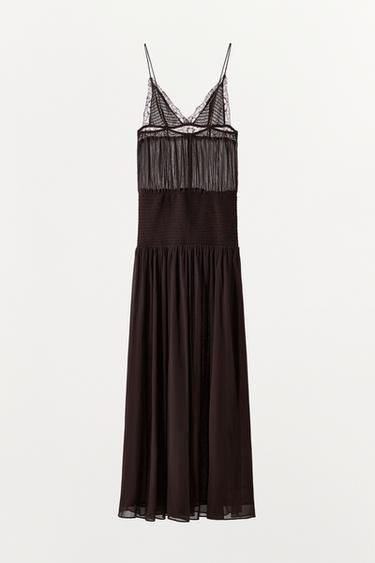 ROBE LONGUE À BRETELLES EN DENTELLE - GRENAT de Zara - Image 8
