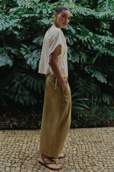 TOP BRODERIES CORDONS LATÉRAUX - Écru de Zara - Image 3