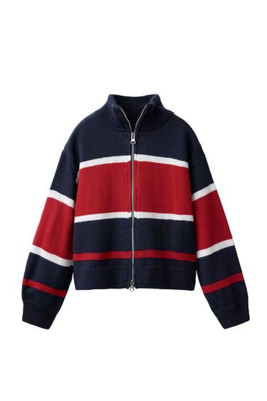CHAQUETA PUNTO ESTAMPADO RAYAS Y TEXTO - Marino oscuro de Zara
