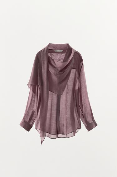 ZW COLLECTION SCARF SHIRT - Lilac by Zara - Image 6