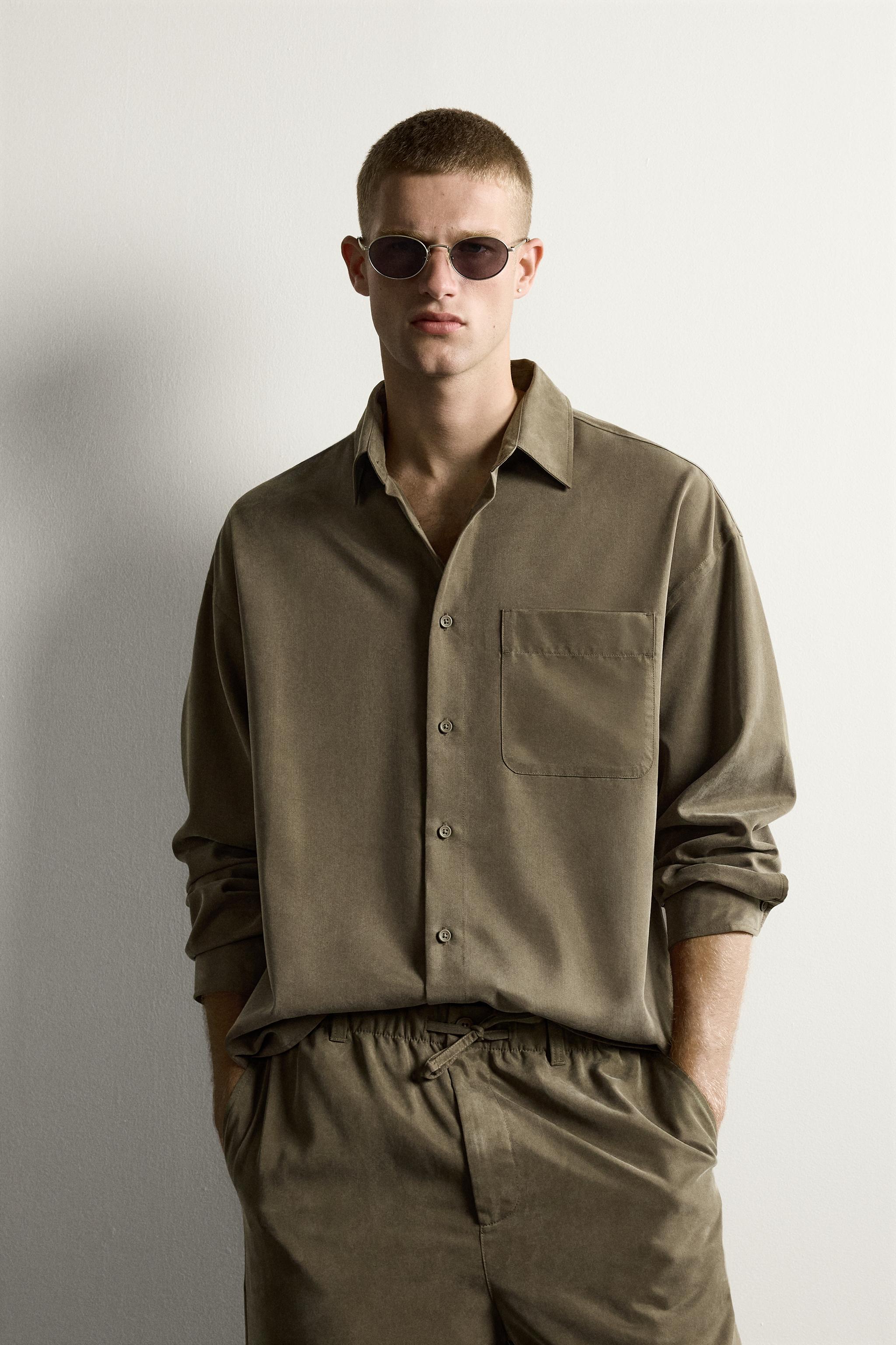 RELAXED FIT FLOWY SHIRT — Brown