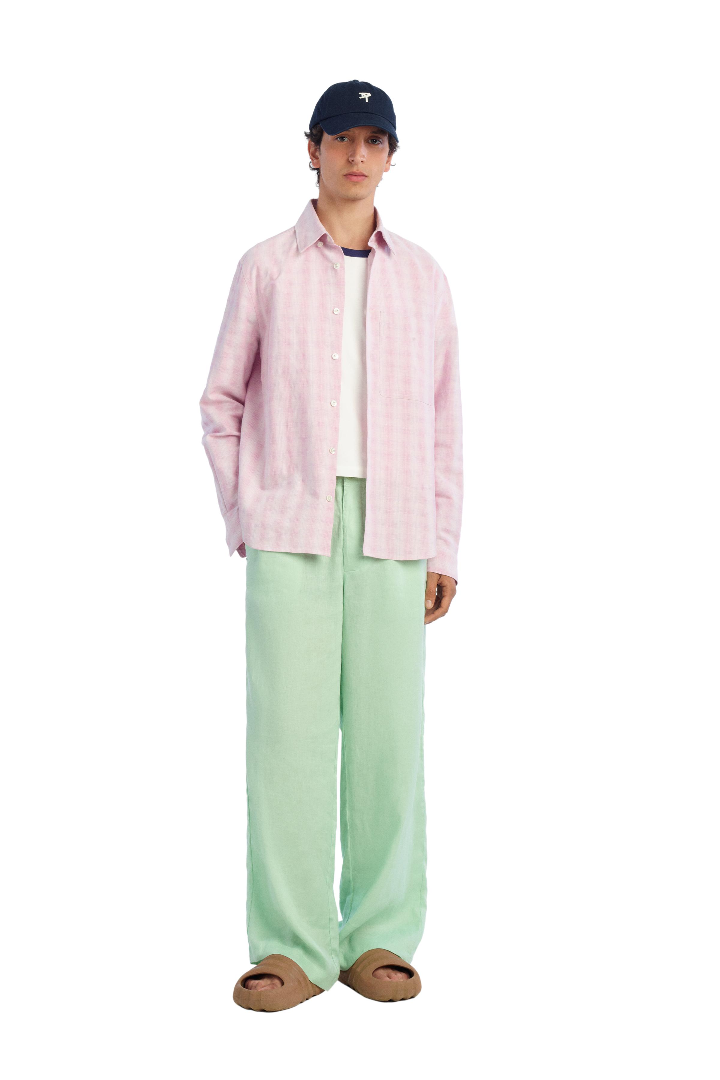 Мужские рубашки Zara COTTON - LINEN PLAID SHIRT