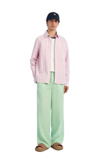 CHECK COTTON - LINEN SHIRT - Pastel pink by Zara - Image 0