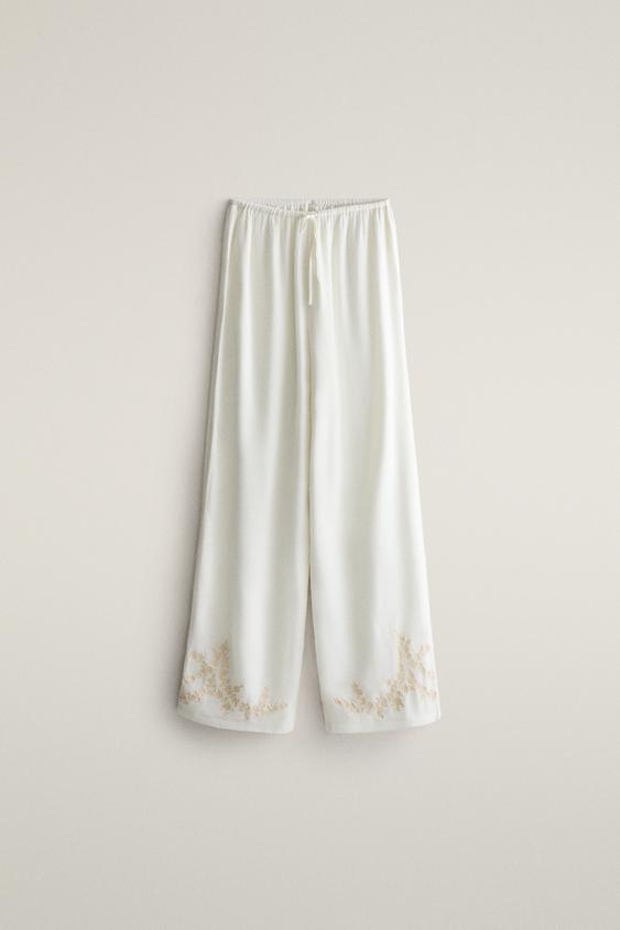 EMBROIDERED SUEDE TROUSERS - Sea green by Zara - Image 0