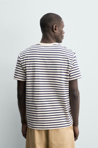 T-SHIRT BASIQUE MEDIUM WEIGHT /02 - Blanc / Bleu marine de Zara - Image 2