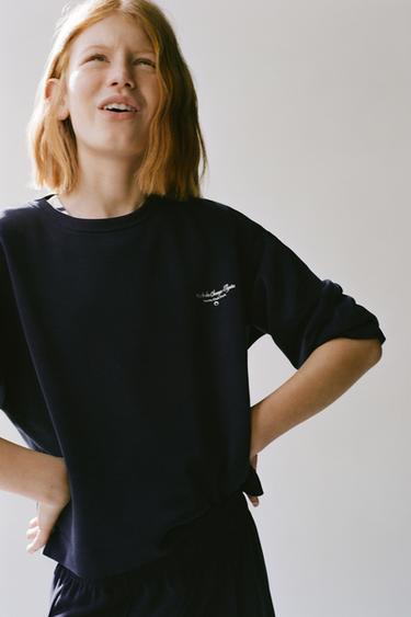SPORTY HOODIE WITH SLOGAN - Blue by Zara