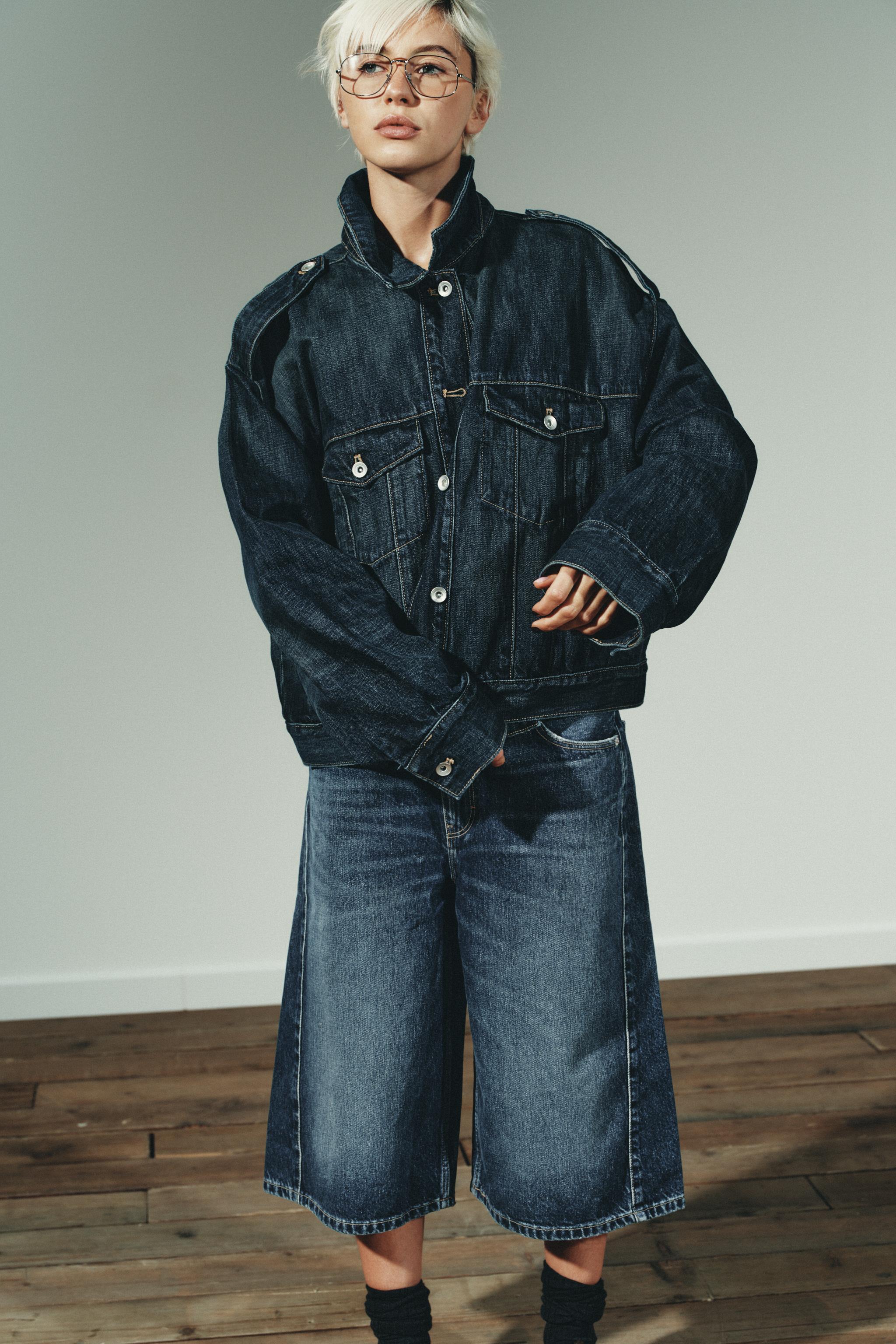 ZARAダークブルー デニムジャケット ベルト付き TRF ロングデニムジャケット - ブルー | ZARA Japan / 日本