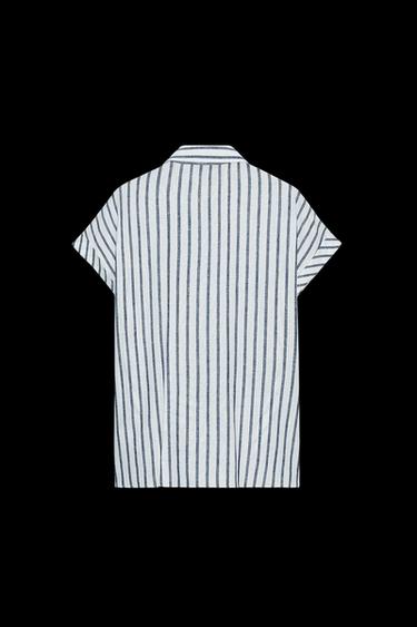 Zara KNOTTED STRIPED LINEN SHIRT - Blue / White