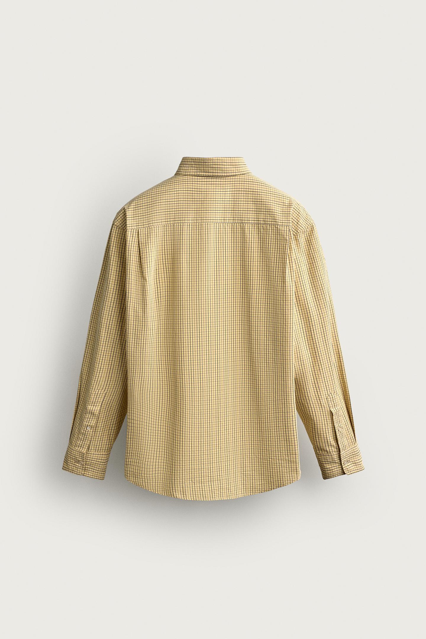 Мужская рубашка Zara Checked Relaxed Fit Cotton, цвет: Светлый жёлтый — фото 7