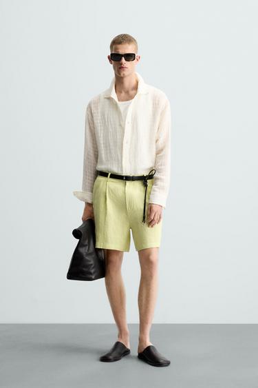 CAMISA COM ESTRUTURA EM LINHO-ALGODÃO - Branco-marfim da Zara - Imagem 0