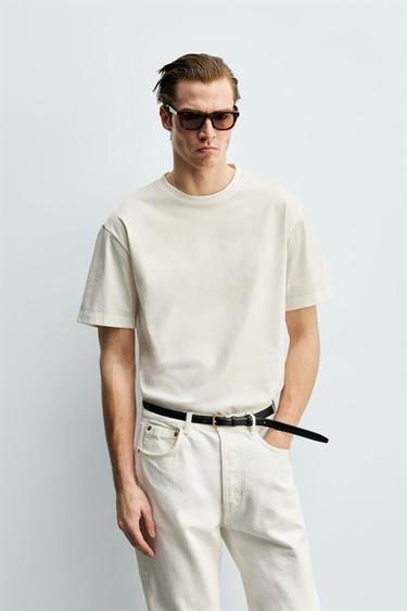 CROPPED FIT MERCERISED T-SHIRT - White by Zara