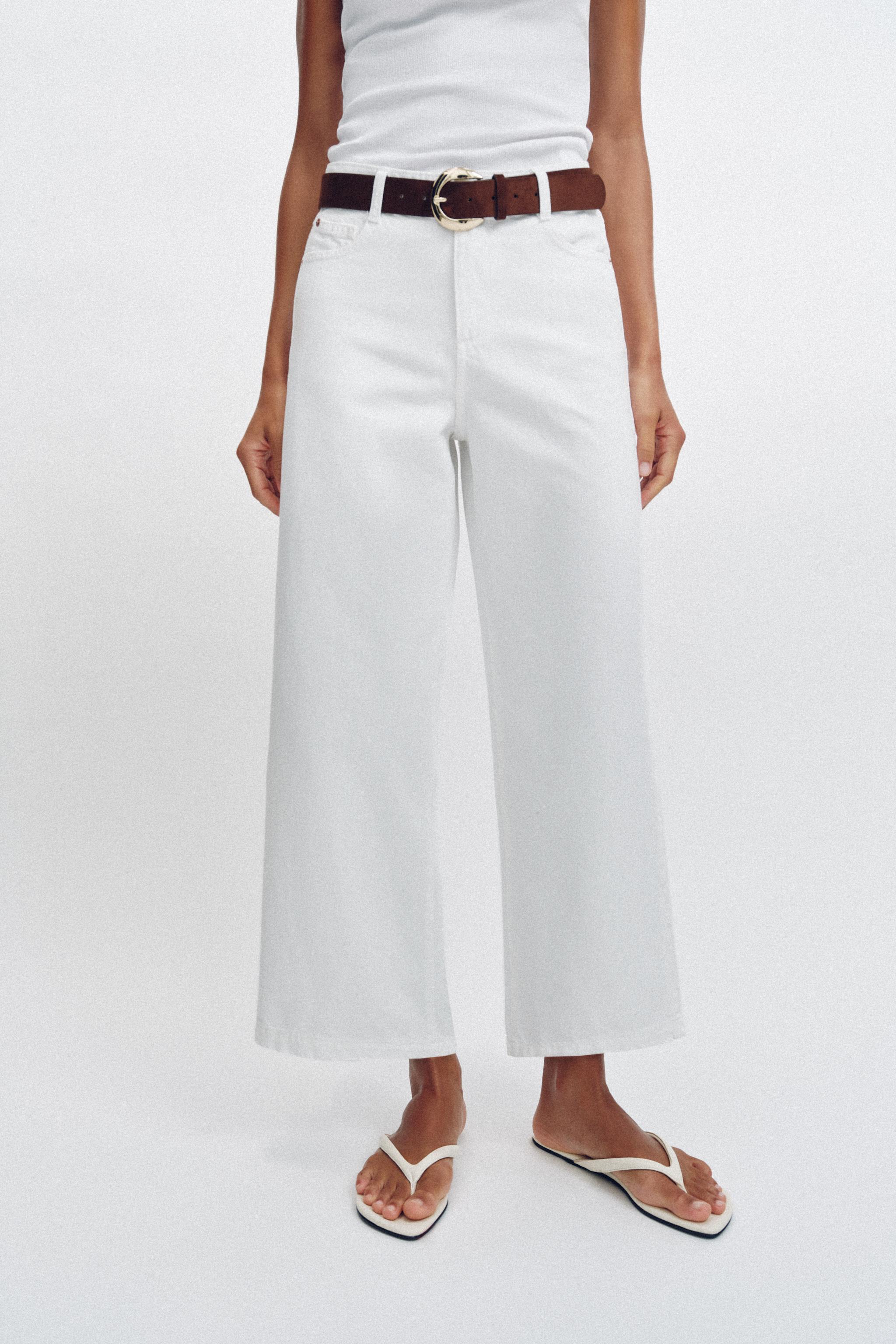 HIGH-WAISTED WIDE LEG CROPPED JEANS WITH BELT — White (alternate view)