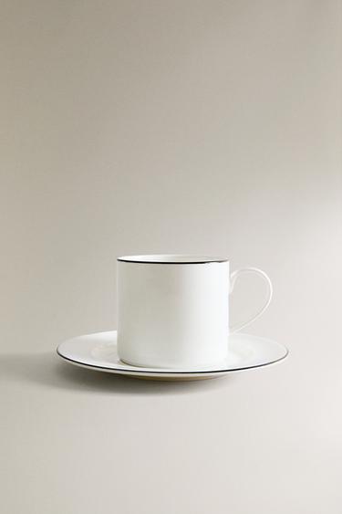 TAZZA TÈ PIATTINO BONE CHINA BORDO NERO - Bianco / Nero di Zara
