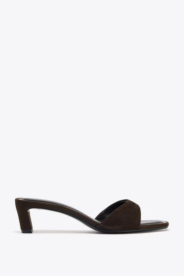Zara SUEDE HEELED SANDALS - Chocolate Brown - Image 0