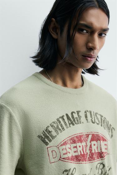 WASHED PRINT KNIT T-SHIRT - Sea green by Zara - Image 4