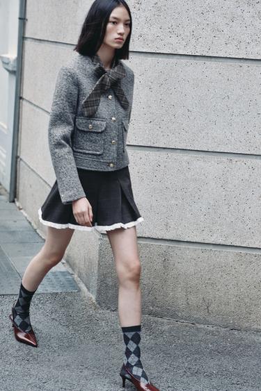 CHECKED BOX PLEAT SKORT - Anthracite Grey by Zara